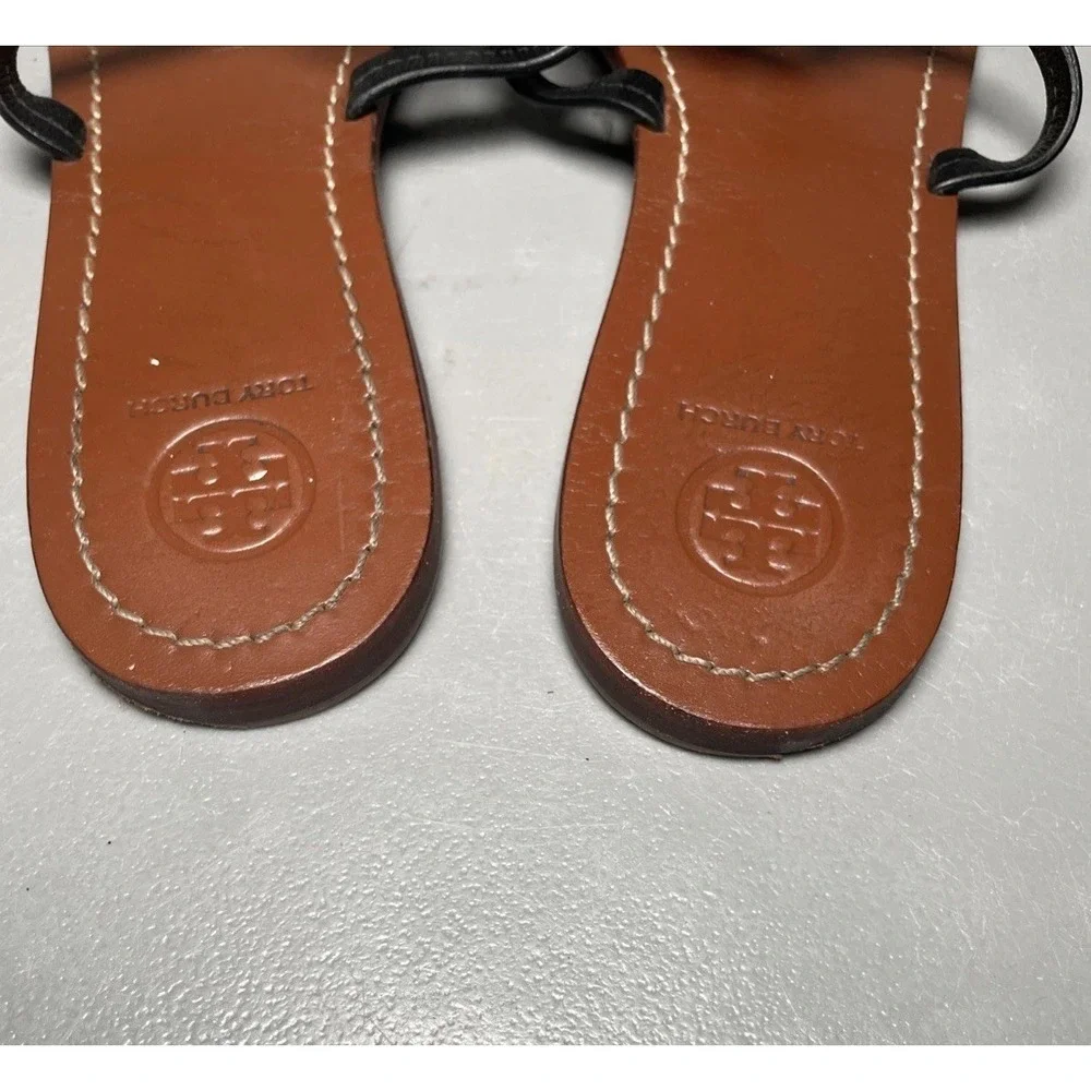 Tory‎ Burch Miller Black Leather Thong Sandals Women's Size 9